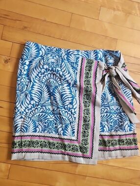 Loft Blue Printed Women’s Skirt with Contrast Border